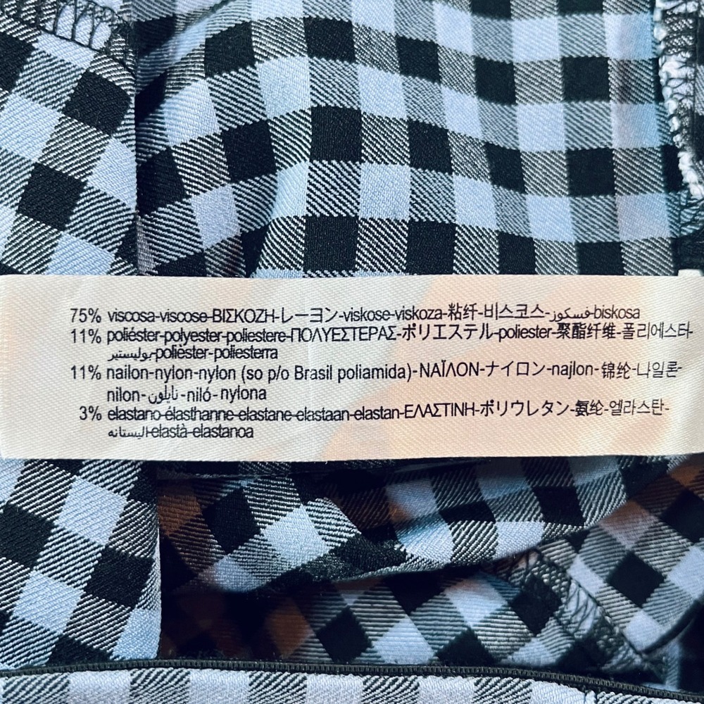 Zara Gingham Flare Pants Womens Large Blue Black Checkered‎ Retro Y2K Mod Preppy - Picture 6 of 9